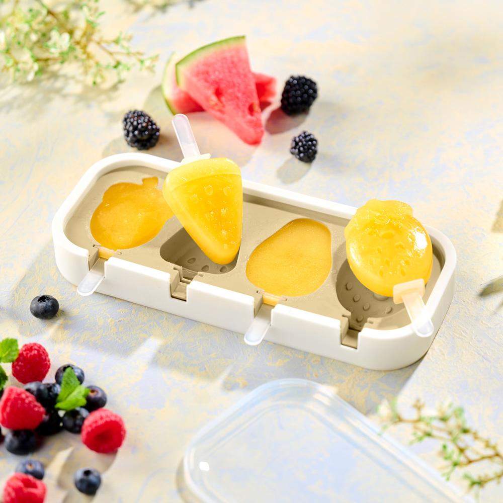 Day Molde para 4 Helados en Formas de Bellota, Sandía, Aguacate y Fresa de Plástico y Silicona