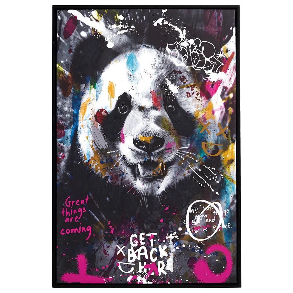Home Deco Factory Cuadro Contemporain Panda Grafitti con Marco Negro 60x90 cm