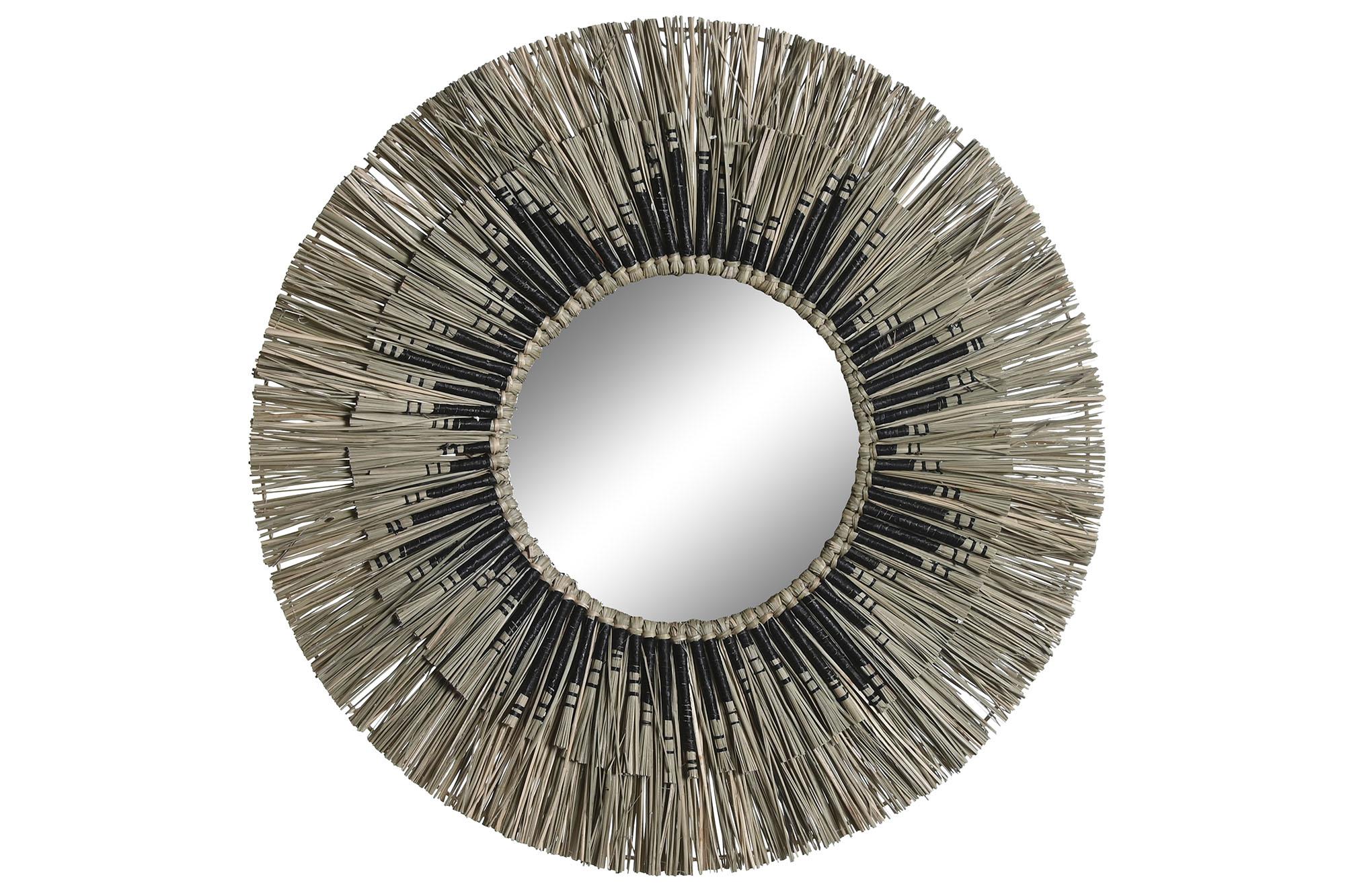 DKD Home Decor Espejo Colonial de Seagrass, 60 cm Ancho x 60 cm Alto x 5 cm Largo, Acabado Natural y Negro, Pack 4 Unidades