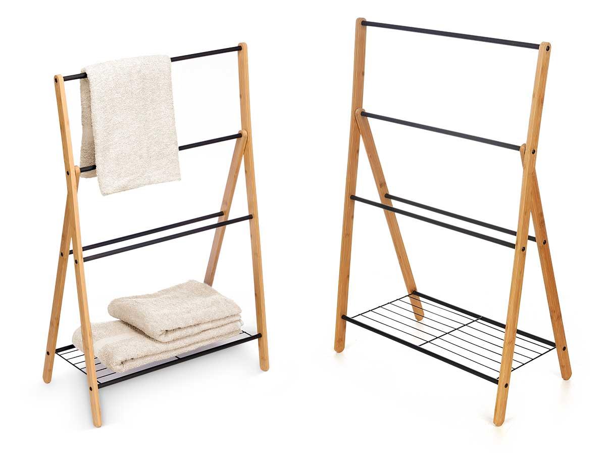 Kipit Toallero de Bambú Negro 60x90x37 cm (4 Unidades)