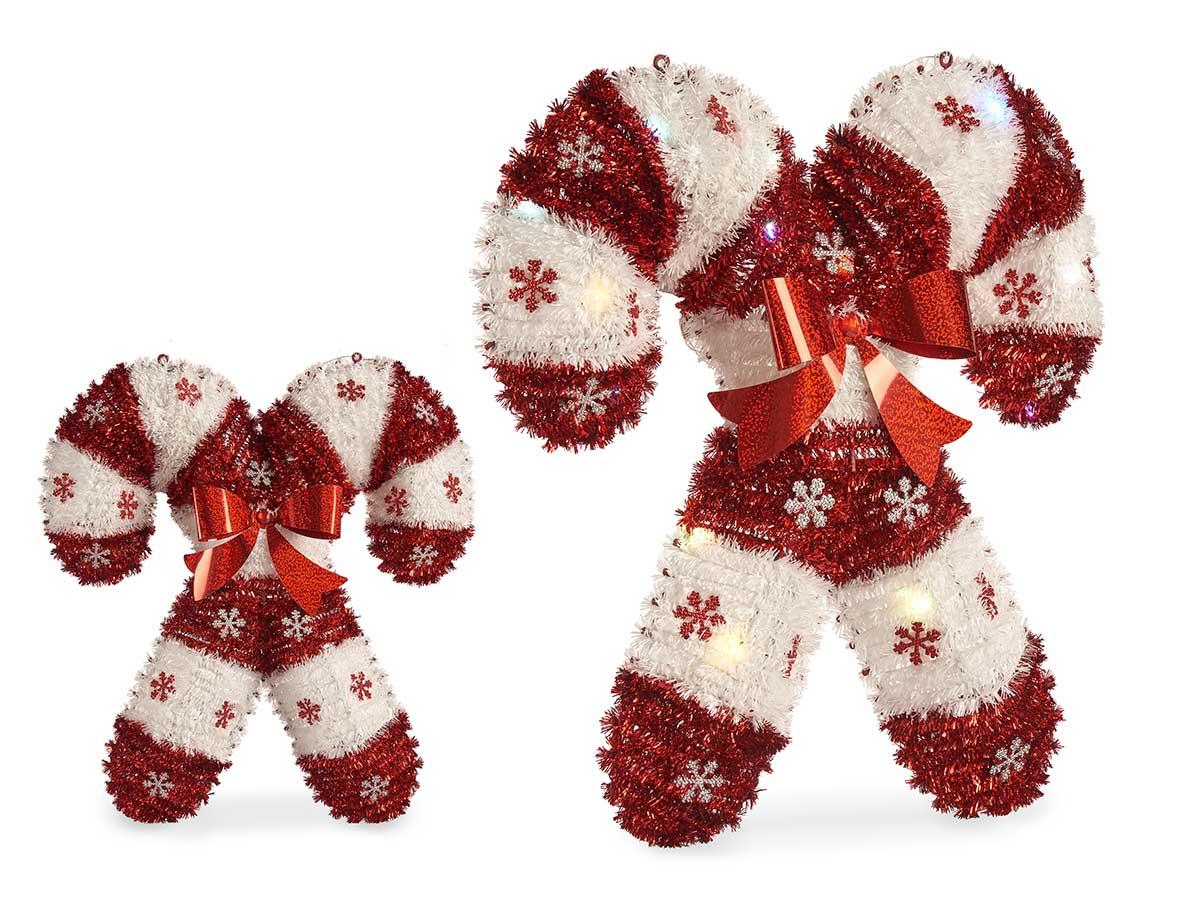 Krist+ Bastón Navideño Espumillón Rojo y Blanco con LED, 47x6x47 cm (12 Unidades)