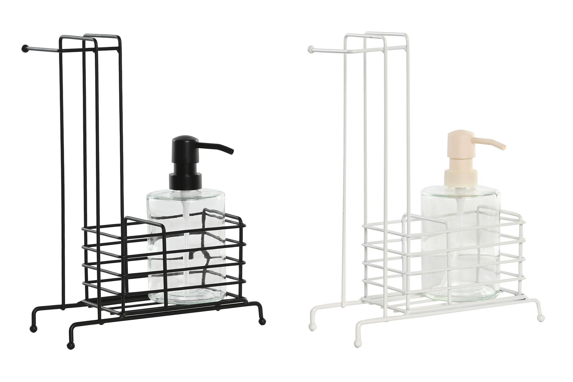 DKD Home Decor Dosificador Básico de Jabón Líquido / Gel. Set de 2 Piezas en Metal y Cristal, 450ml. Colores Negro y Blanco para Baño/Cocina