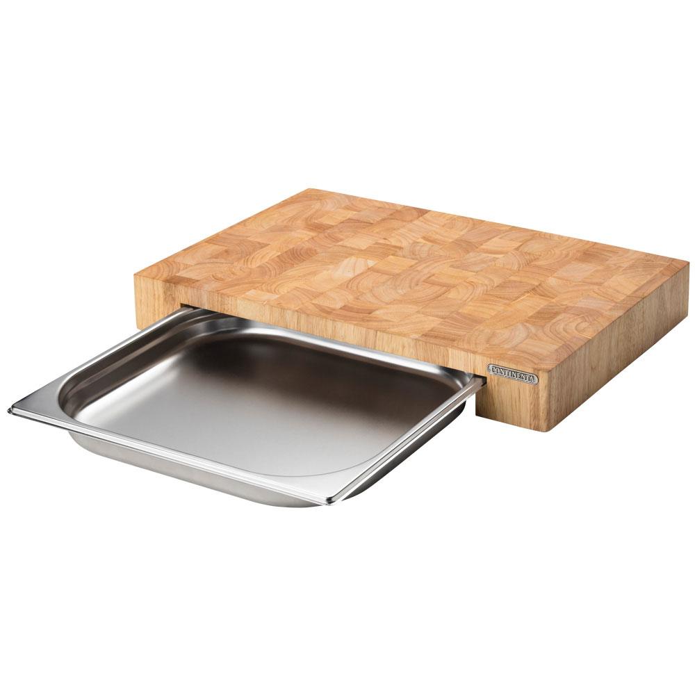 Continenta Tabla de Cortar de Cocina con Bandeja Recolectora, Madera de Árbol de la Goma, 48x32,5 cm