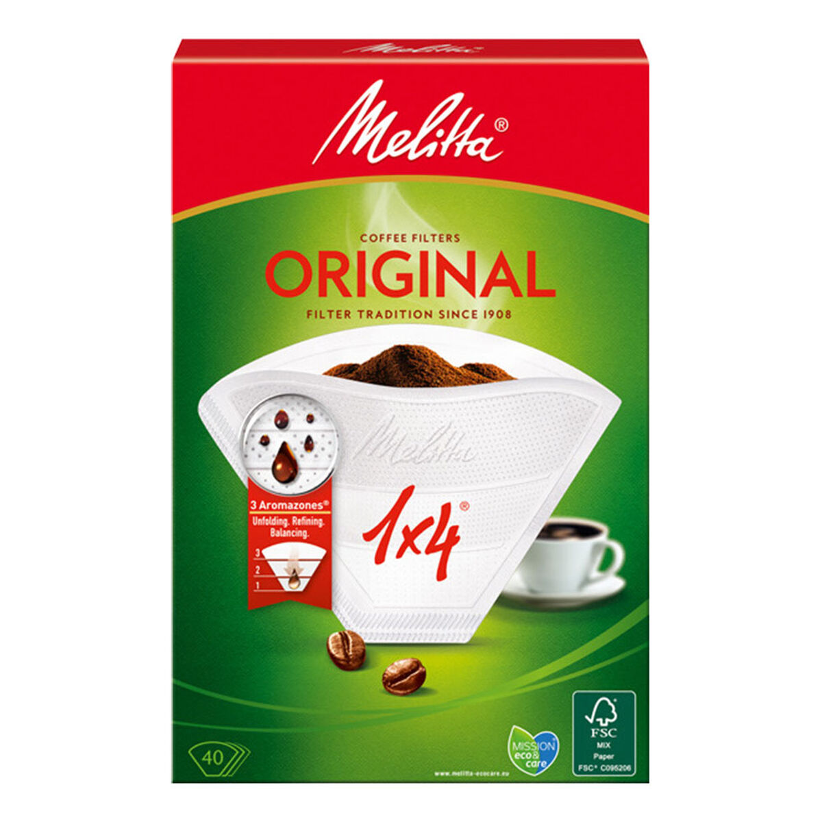 Melitta Filtro café 1-4 tazas 40 unidades - Papel natural para cafeteras de goteo