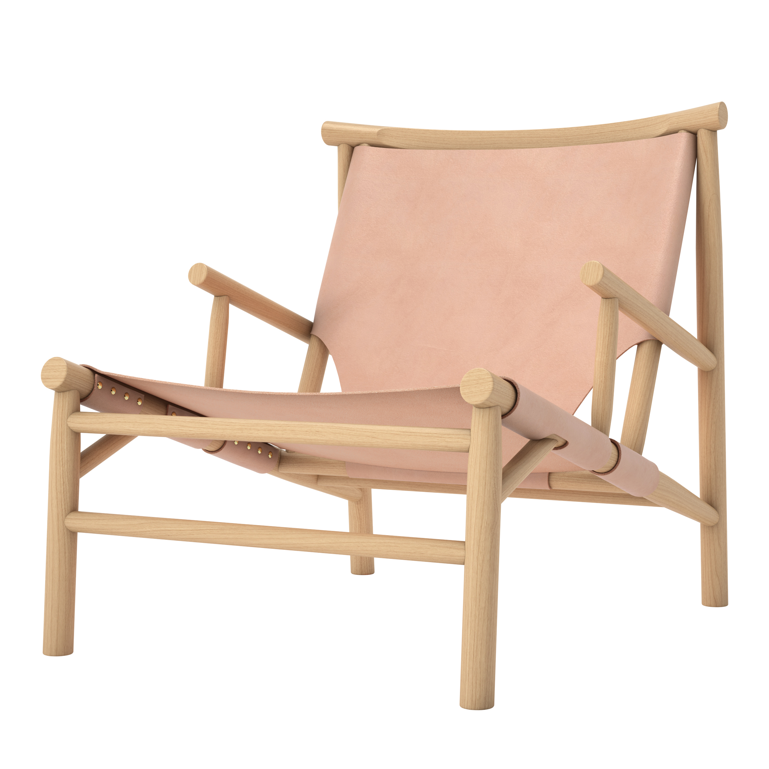 Silla lounge Samurai con asiento de cuero y base de roble Natur