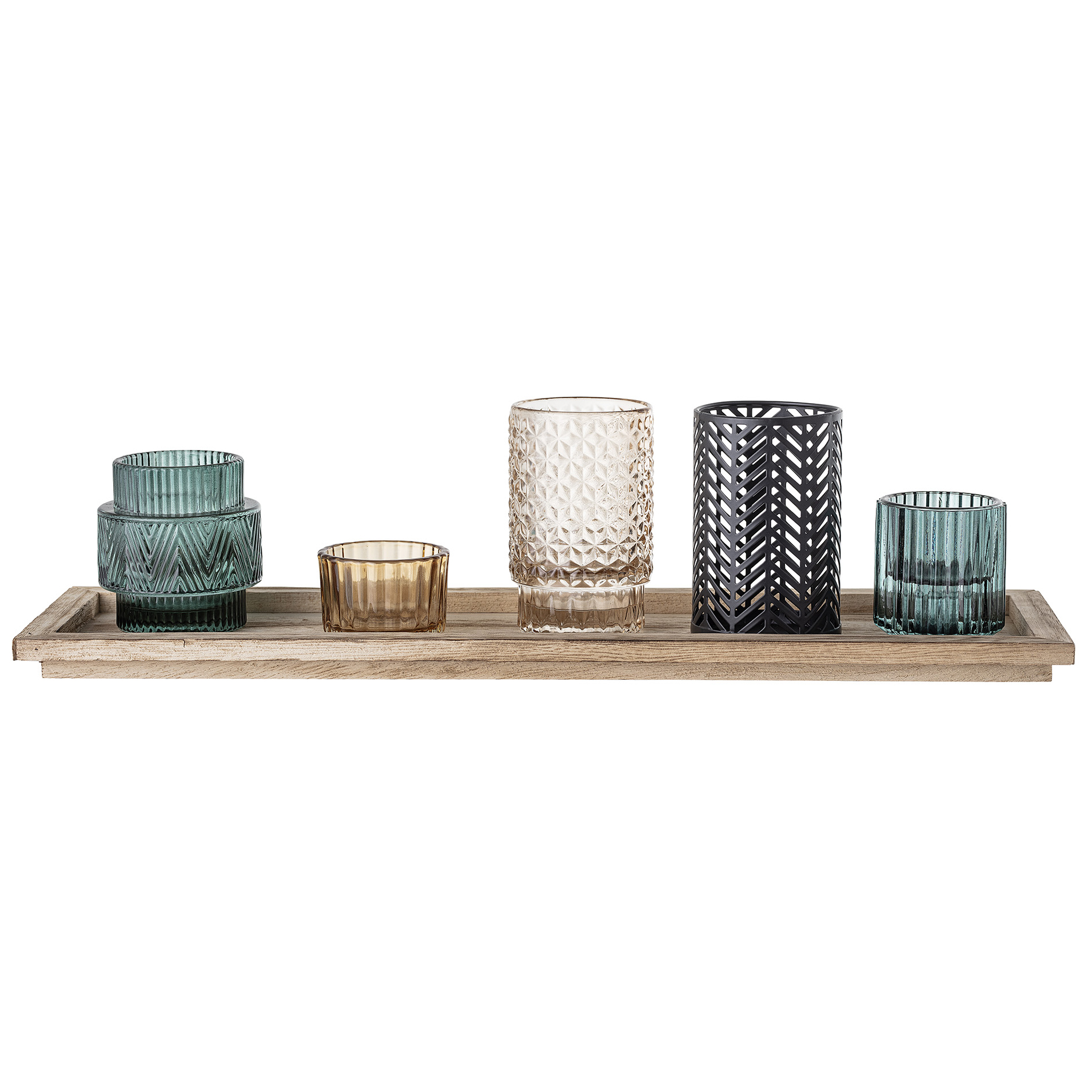 Portavelas con bandeja de madera Bloomingville 6 piezas Multi