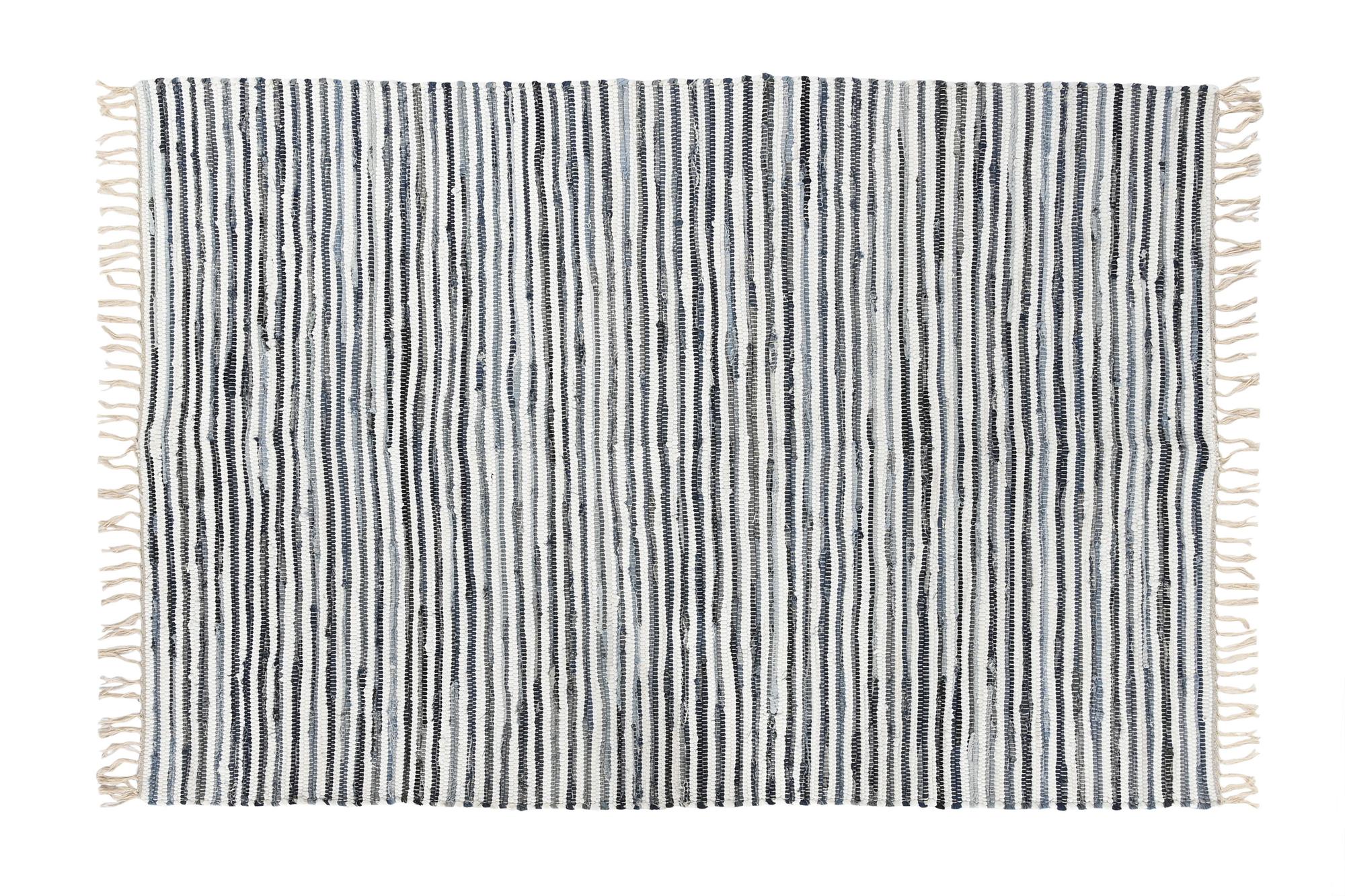 DKD Home Decor Alfombra Mediterraneo 100% Algodón Azul y Blanco de 180 x 120 cm y 0.5 cm de grosor, 3 kg.