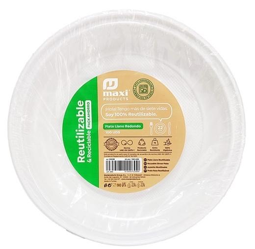 Maxi products Plato Llano Redondo 22 cm Blanco -100U-