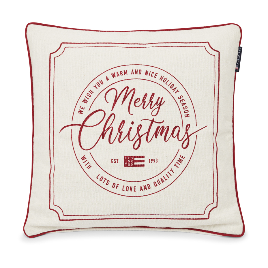 Funda de cojín Merry Christmas Cotton Canvas 50x50 cm Off white-red