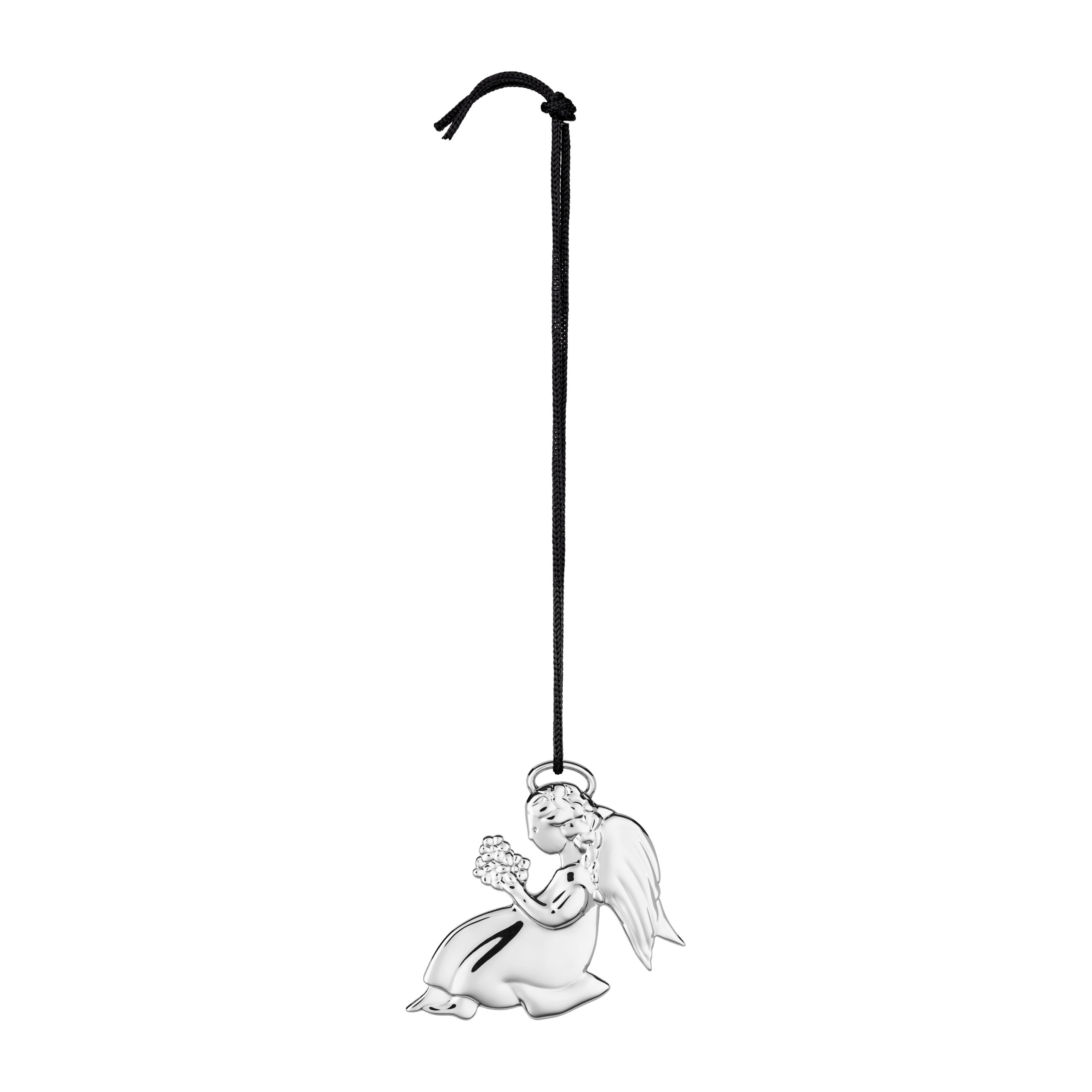 Colgante de navidad Karen Blixen ángel con flores 7,5 cm plateado