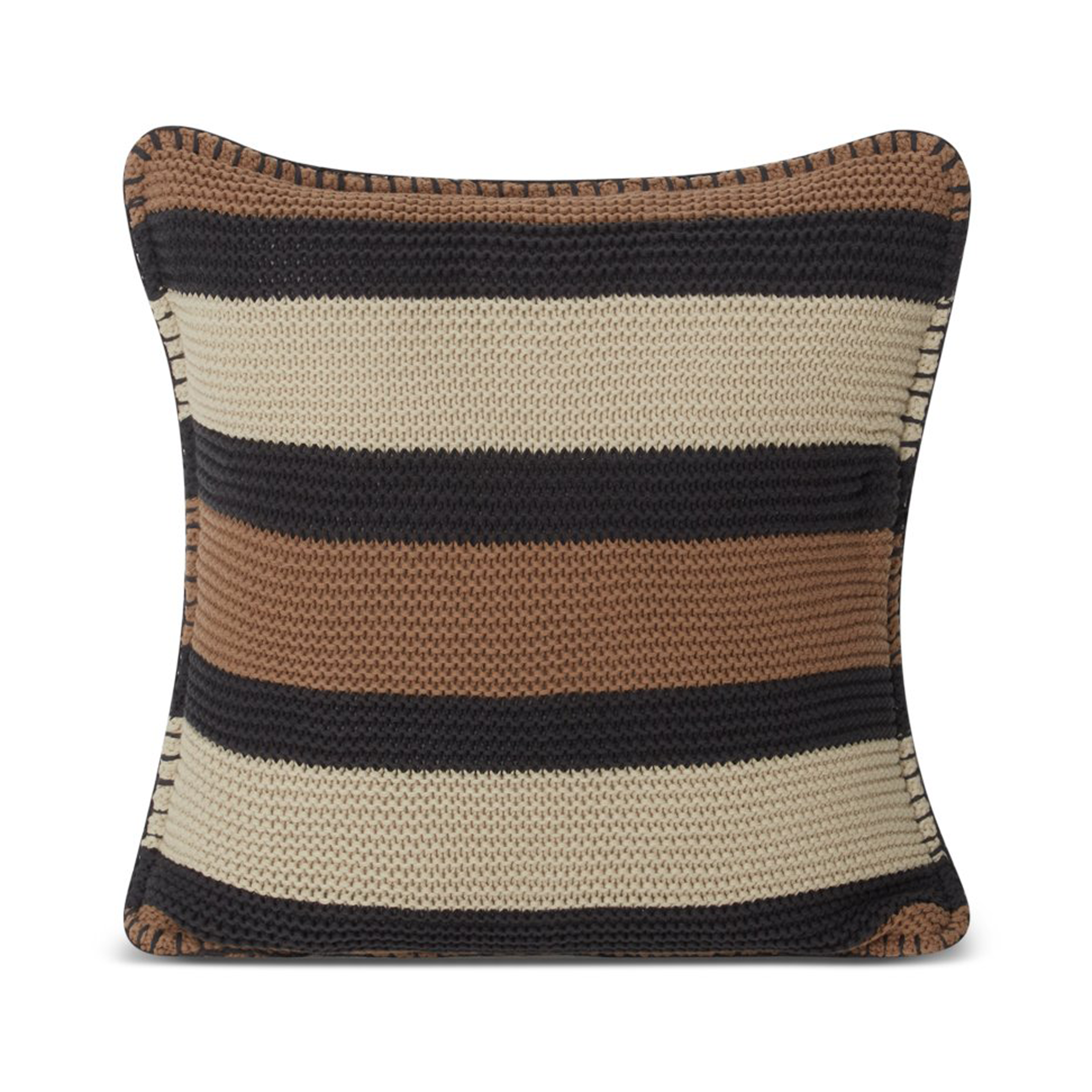 Funda de cojín Striped Knitted Cotton 50x50 cm Brown-dark gray-light beige