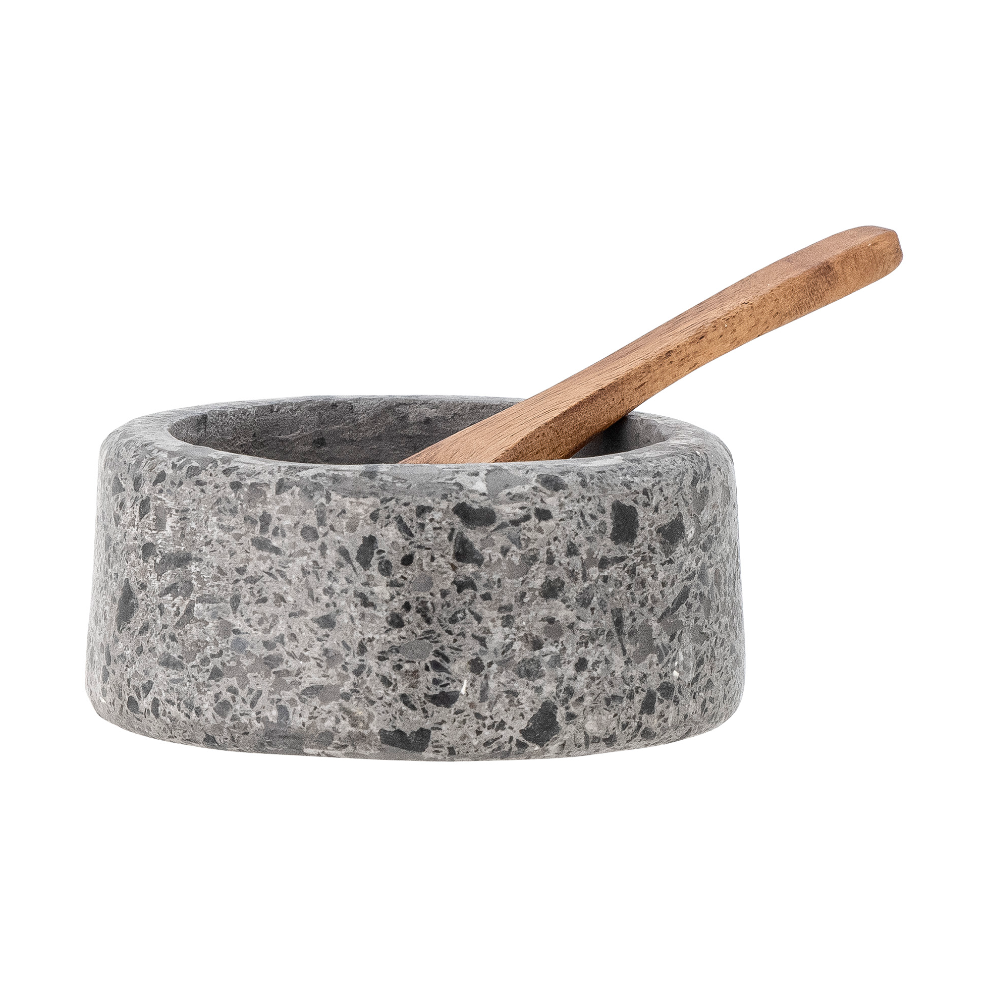 Salero con cuchara Ghizelle Ø7 cm Piedra-acacia