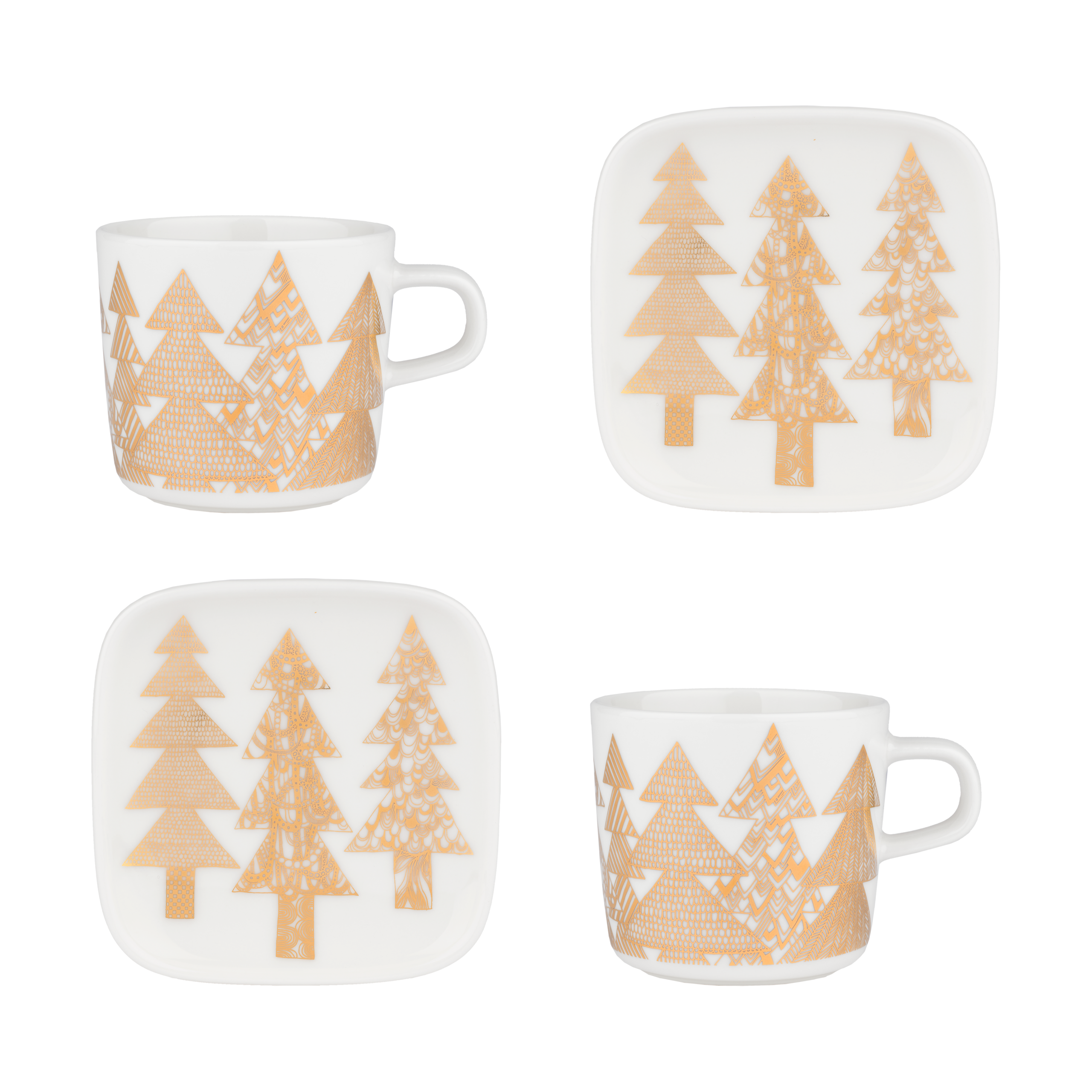 Set de taza y plato Kuusikossa 20 cl 4 piezas White-gold