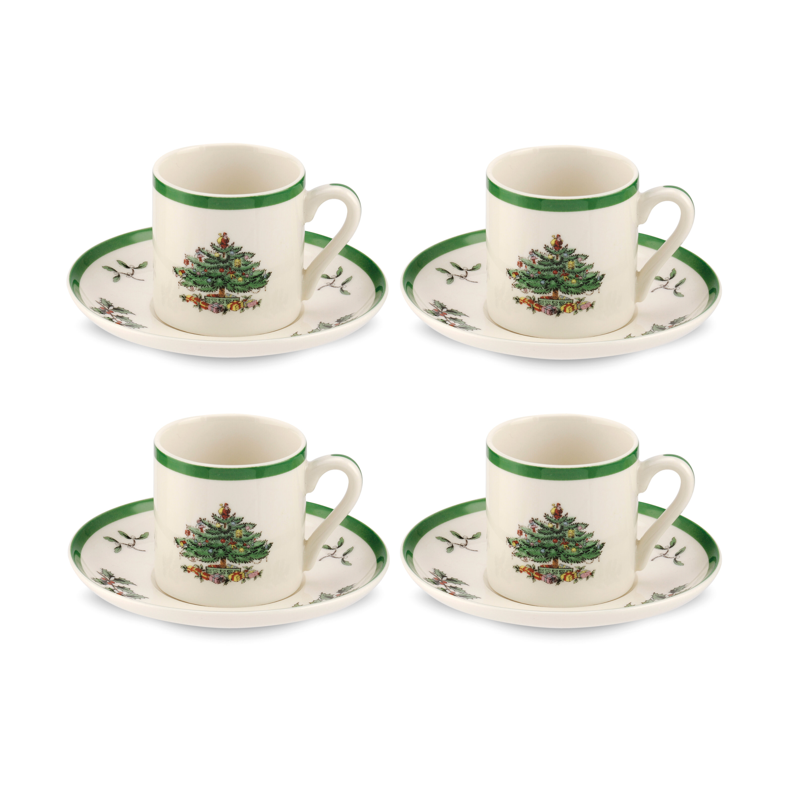 4 Tazas y platillos para espresso Christmas Tree 9 cl White-green-red