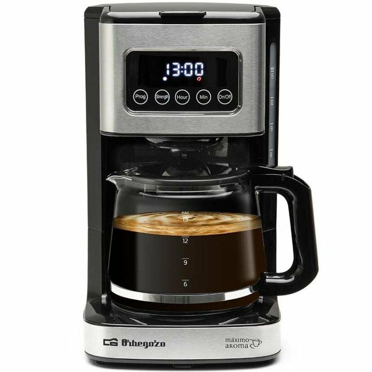 Orbegozo CG 6015 Cafetera de Goteo 15 Tazas Negra con Panel Táctil LED, Reloj Digital, Acero Inoxidable y Apagado Automático