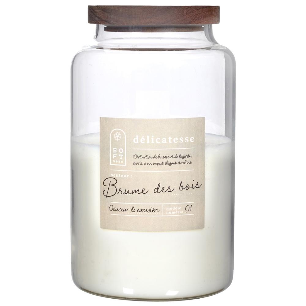 Home Deco Factory Vela Perfumada Brume des Bois Tapa Madera Acacia 3 Mechas 120h Combustión Altura 23,5 cm