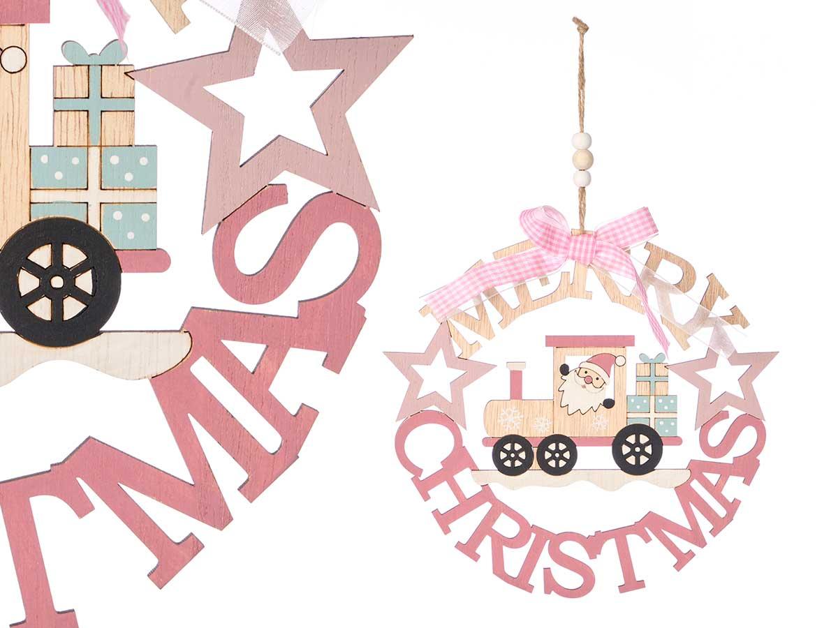 Krist+ Colgante Tren Redondo Madera, Marrón/Rojo, 21.5 cm (24 Unidades)