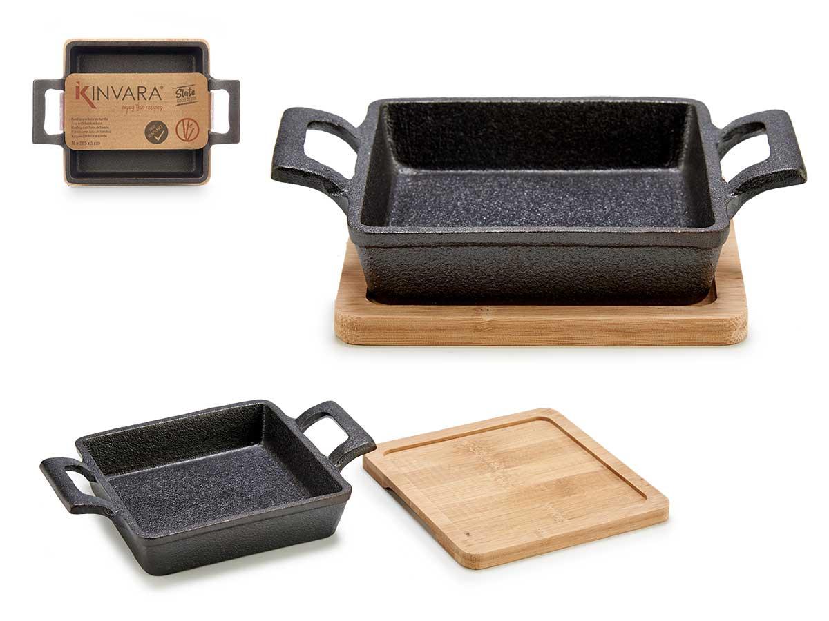 Kinvara Bandeja Cuadrada Pequeña de Hierro y Bambú 19x14x5 cm (12 Unidades)