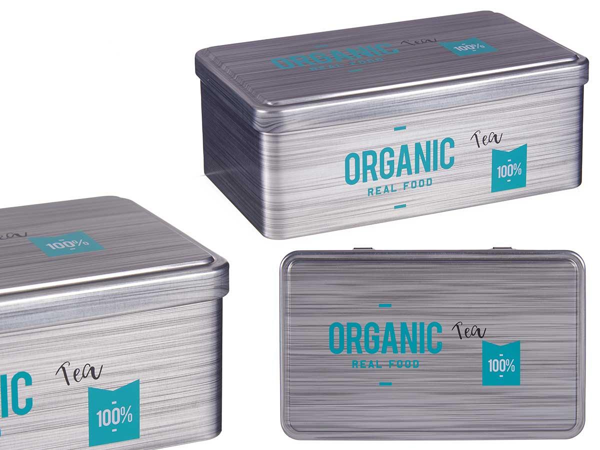 Kinvara Bote de Hojalata Rectangular Organic Te, Gris, 11x7x18 cm (24 Unidades)