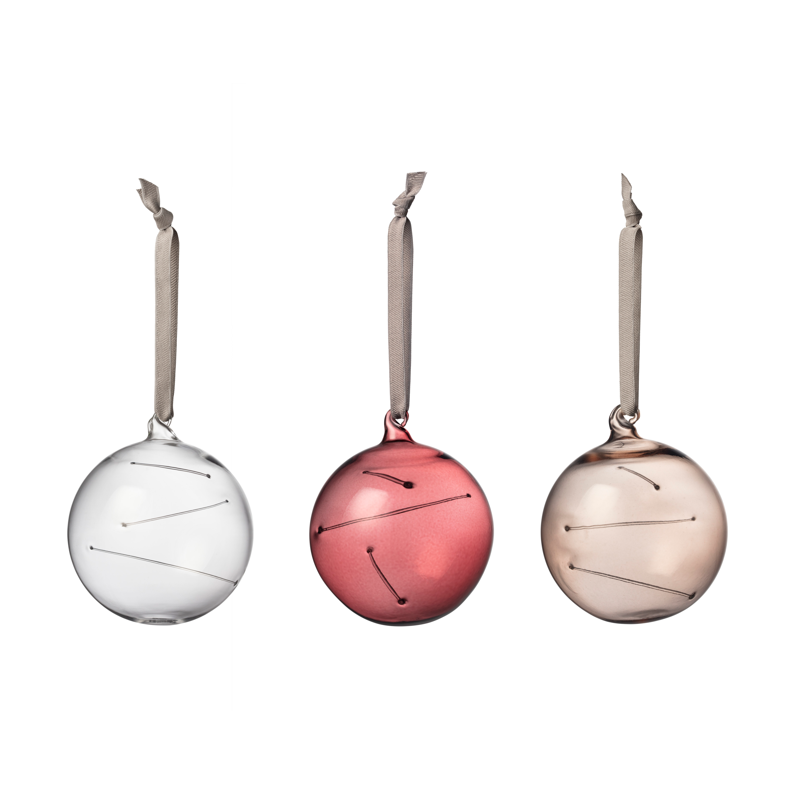 Set de 3 bolas de vidrio Solboll Ø8 cm Transparente-brezo-lino