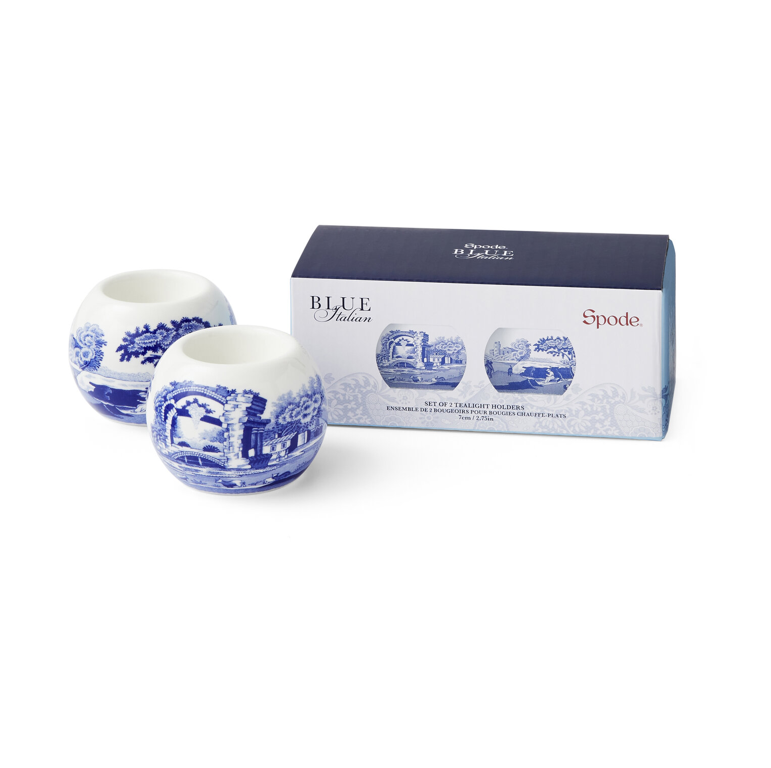 2 Portavelas para velas pequeñas Blue Italian Azul-blanco