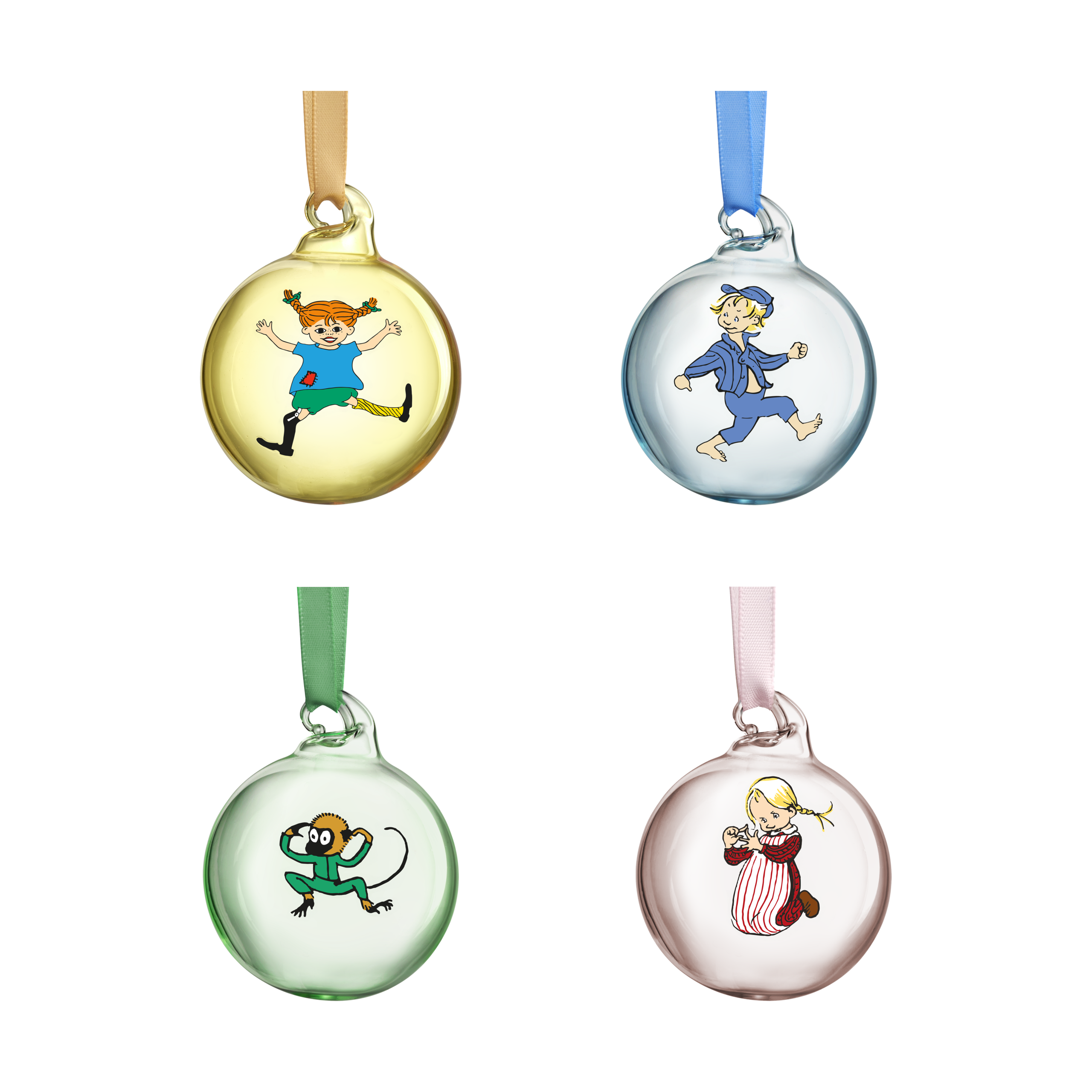 Bola de decoración Pippi y Emil Ø5 cm, 4-pack Multi