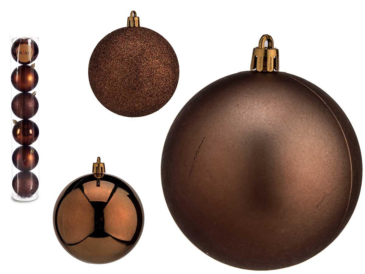Krist+ Set de 6 Bolas de Navidad Marrón, 8 cm de Diámetro, Plástico (24 Unidades)