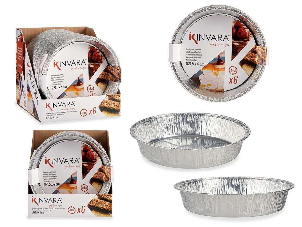 Kinvara Set de 6 Bandejas de Aluminio Redondas 21.5x5.5x21.5 cm (24 Unidades)