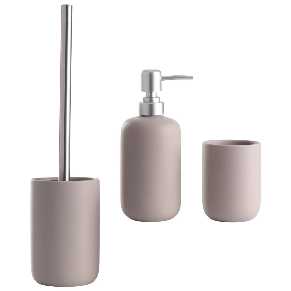 Day Juego De Baño 3 Piezas Gris - Vaso, Dispensador y Escobilla WC con Tapa de Silicona