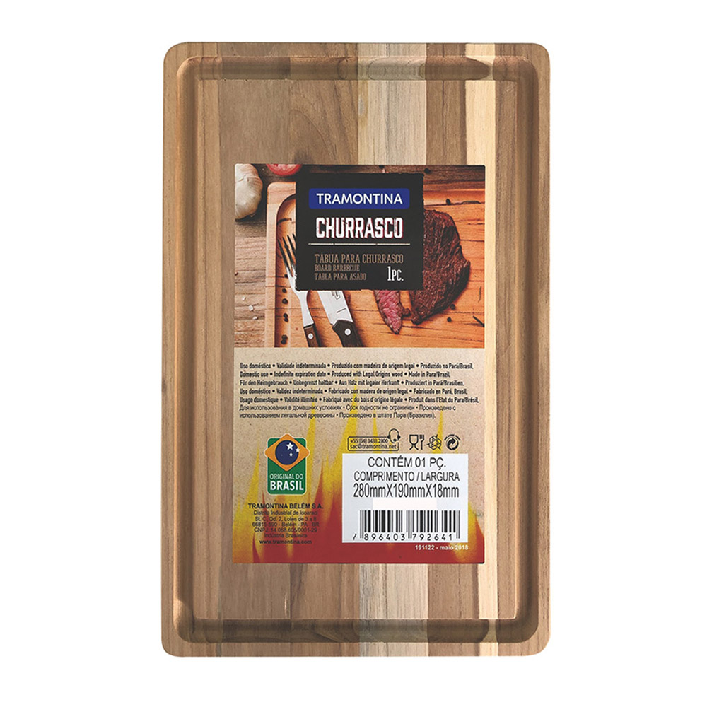 Tramontina Tabla de Corte Rectangular de Teca Natural con Ranura para Jugos 340x233x18 mm