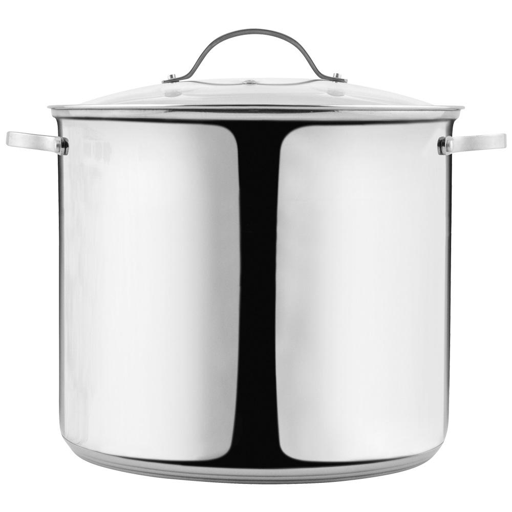 Day Olla de Acero Inoxidable SS201 con Tapa de Vidrio 18 L, Diámetro 30 cm, Apta para Todo Tipo de Cocinas y Lavavajillas