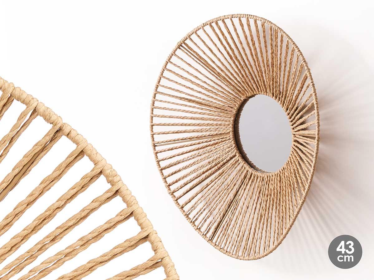 Giftdecor Espejo oval con cuerda 43x38 cm, vidrio, metal y papel, color natural (4 Unidades)