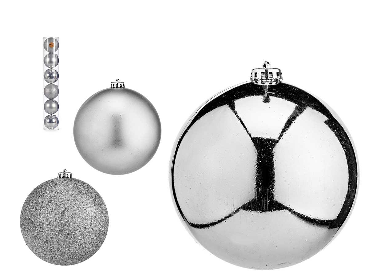 Krist+ Set de 6 Bolas de Navidad de 15 cm en Plata, Plástico (4 Unidades)