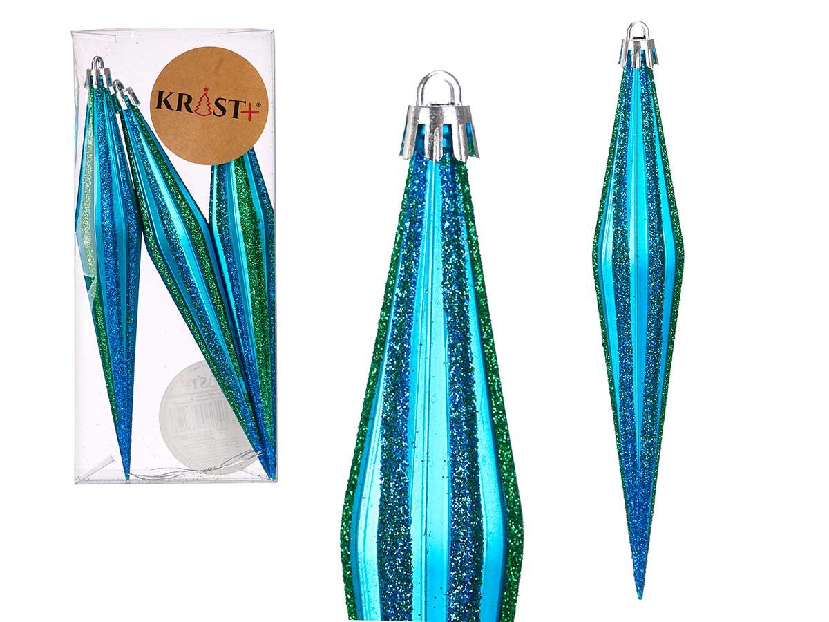 Krist+ Set de 3 Adornos Navideños Alargados Turquesa 17 cm (12 Unidades)