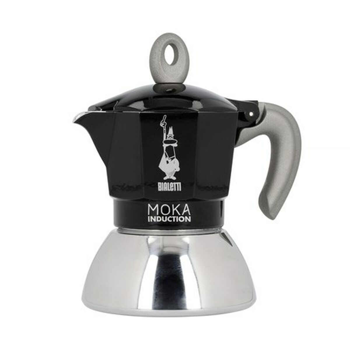 Bialetti Moka Induction Cafetera Italiana 2 Tazas 0.4L Negro/Plata Aluminio para Cocinas de Inducción
