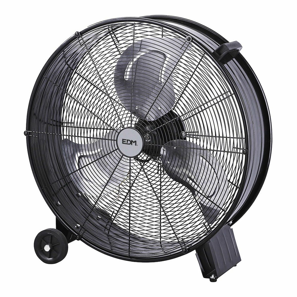 Edm Ventilador Industrial de Suelo con Ruedas Negro 180W Ø65cm 59,8dB 3 Velocidades Rejilla de Seguridad