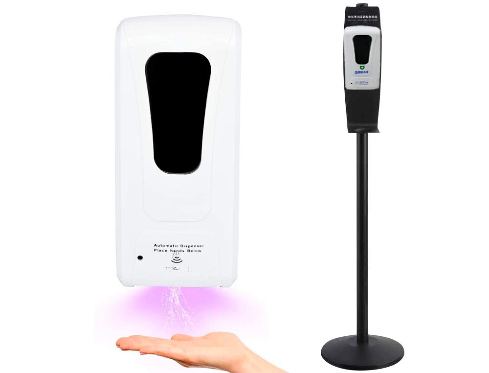 Q-connect Dispensador Automático de Gel y Jabón con Sensor, Soporte Metálico 152 cm, ABS Blanco, 1000 ml