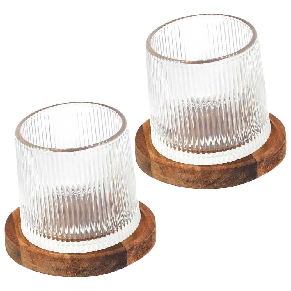 Cook Concept Juego De 2 Vasos Whisky Con Soporte Acacia, Base Basculante, 160 ml