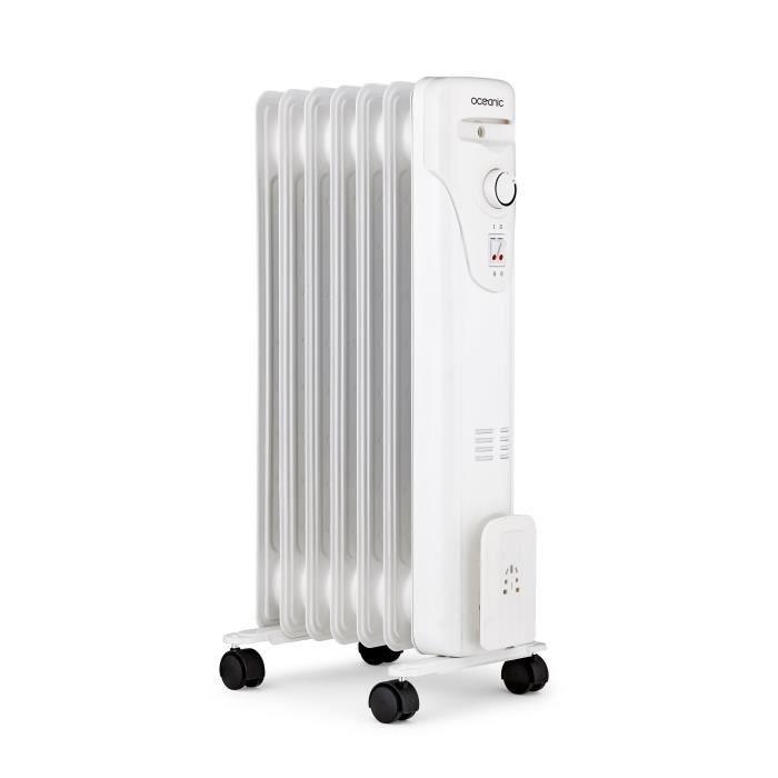 Oceanic OCEABH1500W2 Baño de aceite de radiador eléctrico 1500W - 3 potencias, 7 Elementos, Blanco, Móvil