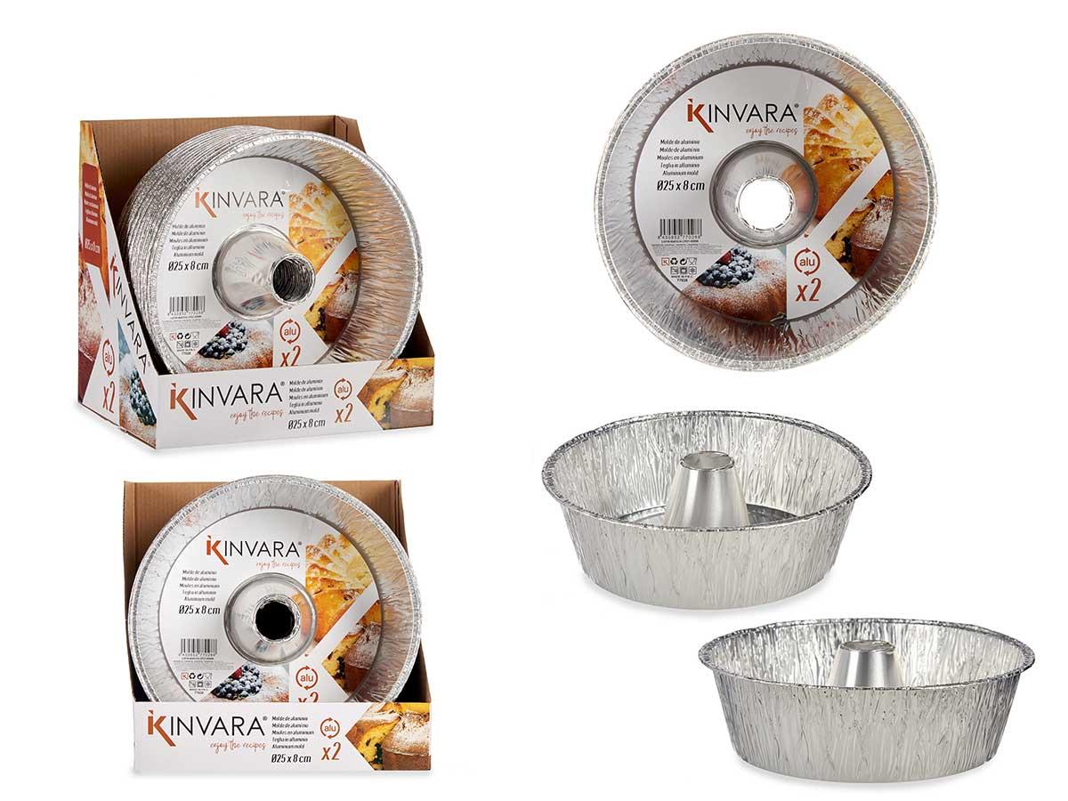 Kinvara Set de 2 Moldes de Aluminio para Flan Grande 25x25x7 cm (24 Unidades)