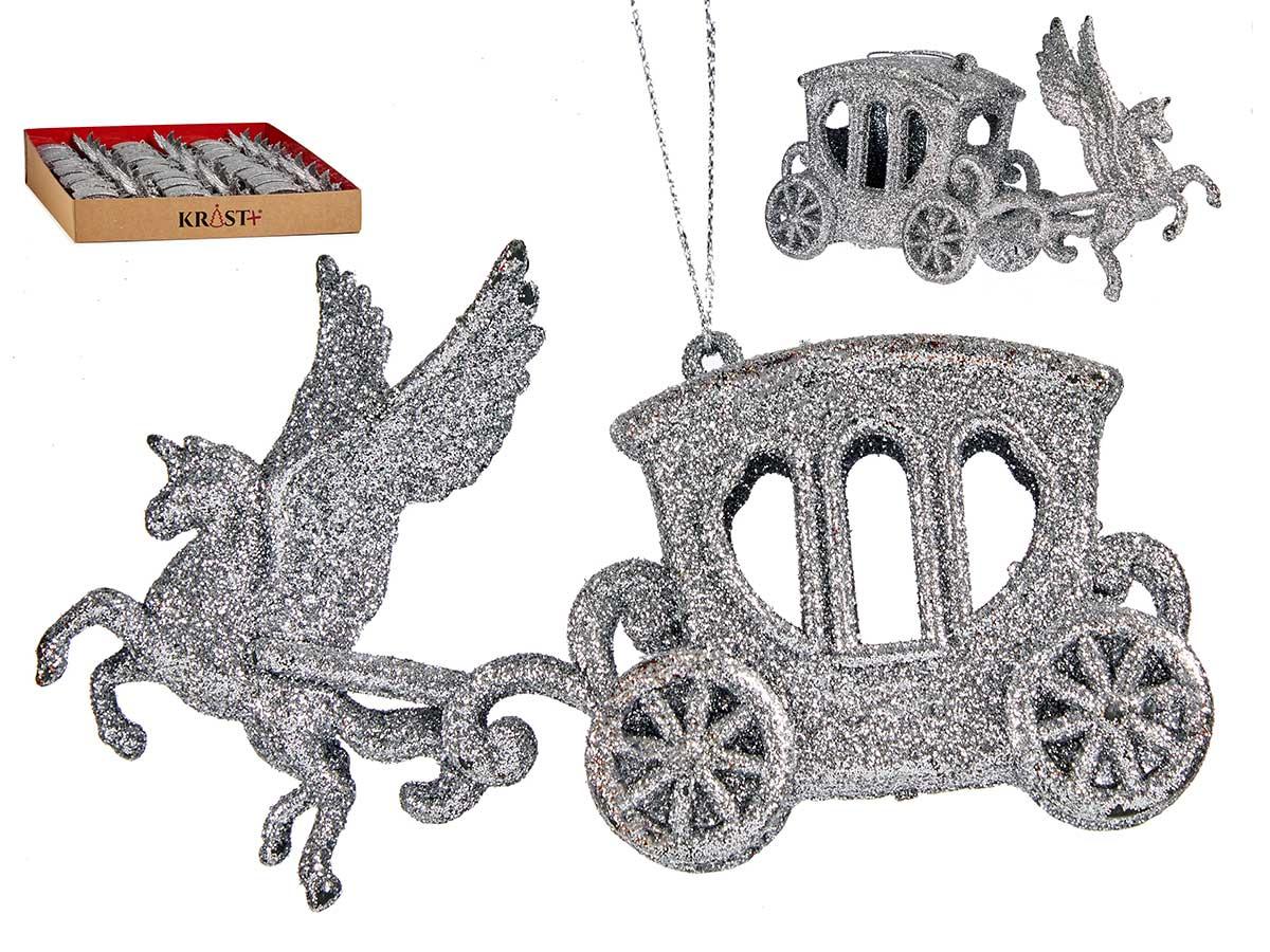 Krist+ Adorno Árbol Navidad Carroza Unicornio Plateado 15x8.5x4.5 cm (48 Unidades)