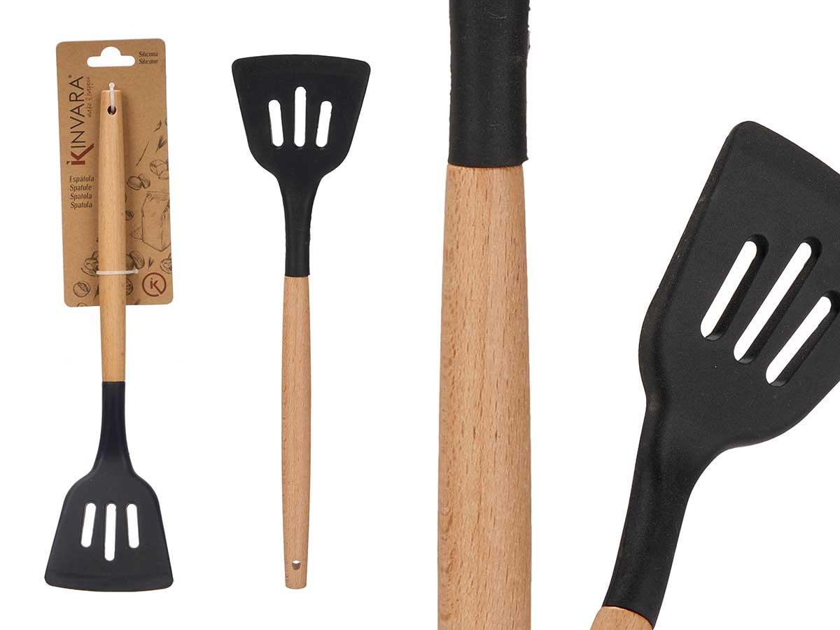 Kinvara Espátula de Silicona Negro con Mango de Madera 8x32x4 cm (24 Unidades)