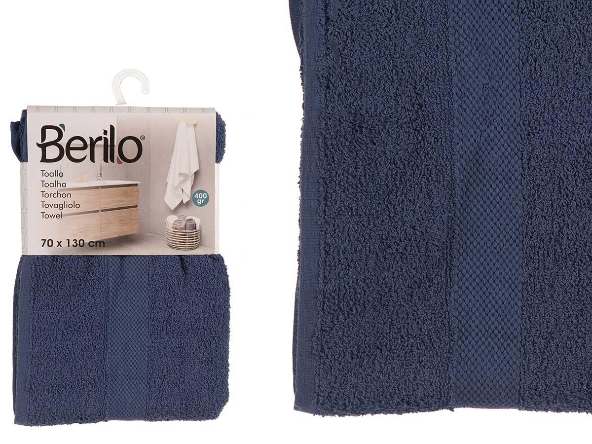 Berilo Toalla Lisa 70x130 cm Azul Oscuro - 80% Algodón, 20% Poliéster, 400 gr (12 Unidades)