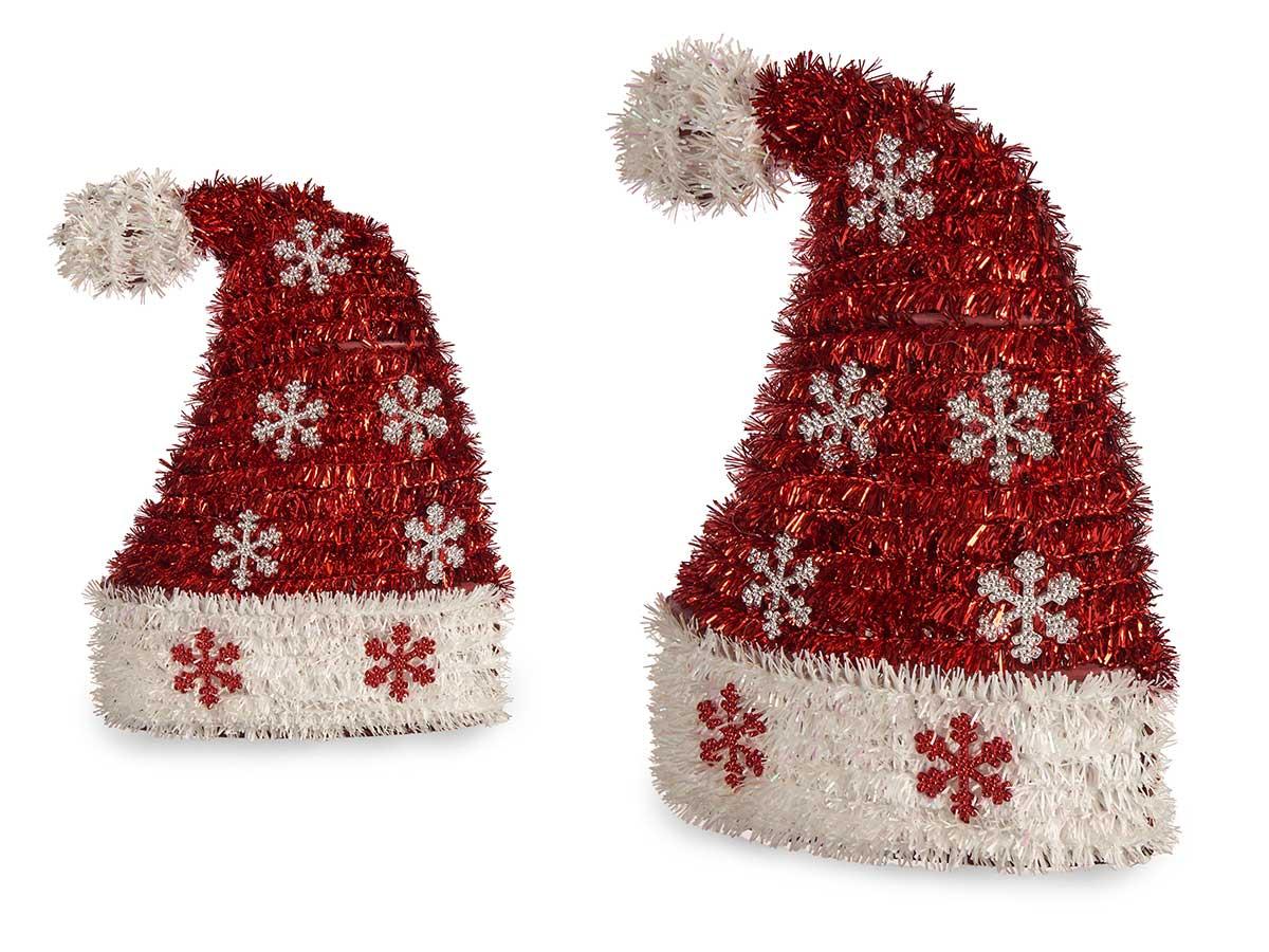 Krist+ Gorro Navideño Copos Espumillón Rojo y Blanco 17x23x9 cm (12 Unidades)
