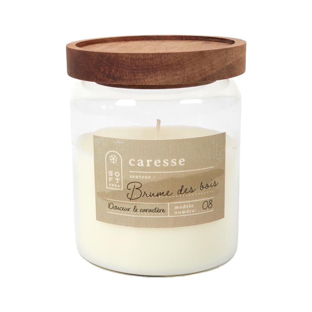 Home Deco Factory Vela Perfumada con Tapa de Acacia Colección Cocooning - Aromas Cachemira, Bruma del Bosque, Flor de Algodón