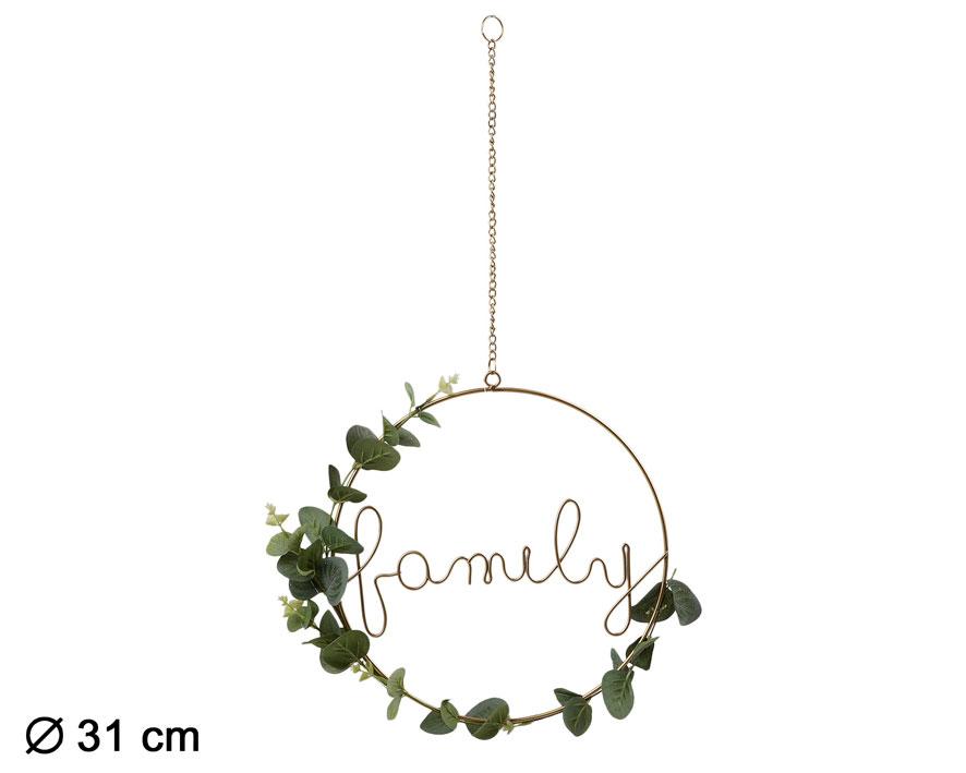 Golden pink collection Colgante Decorativo Family Metal Dorado con Hojas 31 cm Diámetro