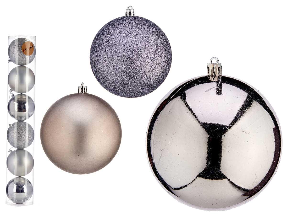 Krist+ Set de 6 Bolas de Navidad de 10 cm en Plata - Decoración en Plástico (16 Unidades)