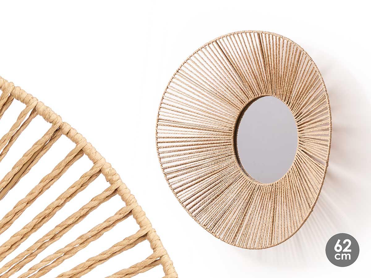 Giftdecor Espejo oval con cuerda 62x57x15 cm vidrio metal papel color natural (4 Unidades)