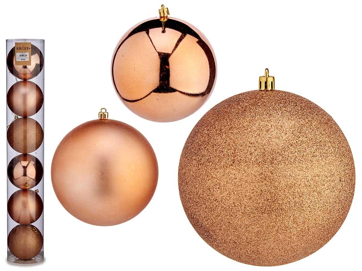 Krist+ Set de 6 Bolas de Navidad de Cobre, 10 cm de Diámetro, Plástico (12 Unidades)