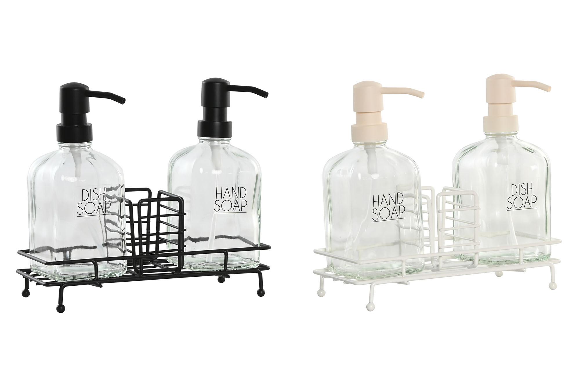 DKD Home Decor Dosificador 450ml de Cristal y Metal Negro Blanco - Set de 3 Piezas Surtidas Aleatoriamente 11x22x23 cm